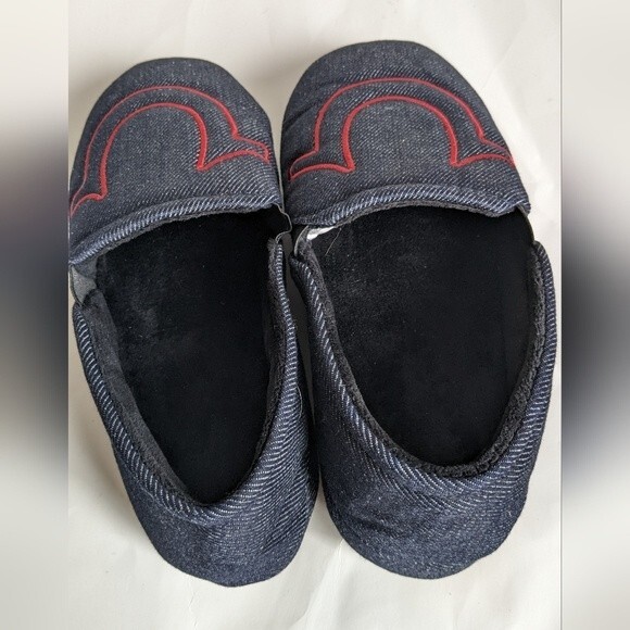 True Religion Navy Red Slip on Fleece Lined Slippers Men's size 7-8 - Picture 5 of 7